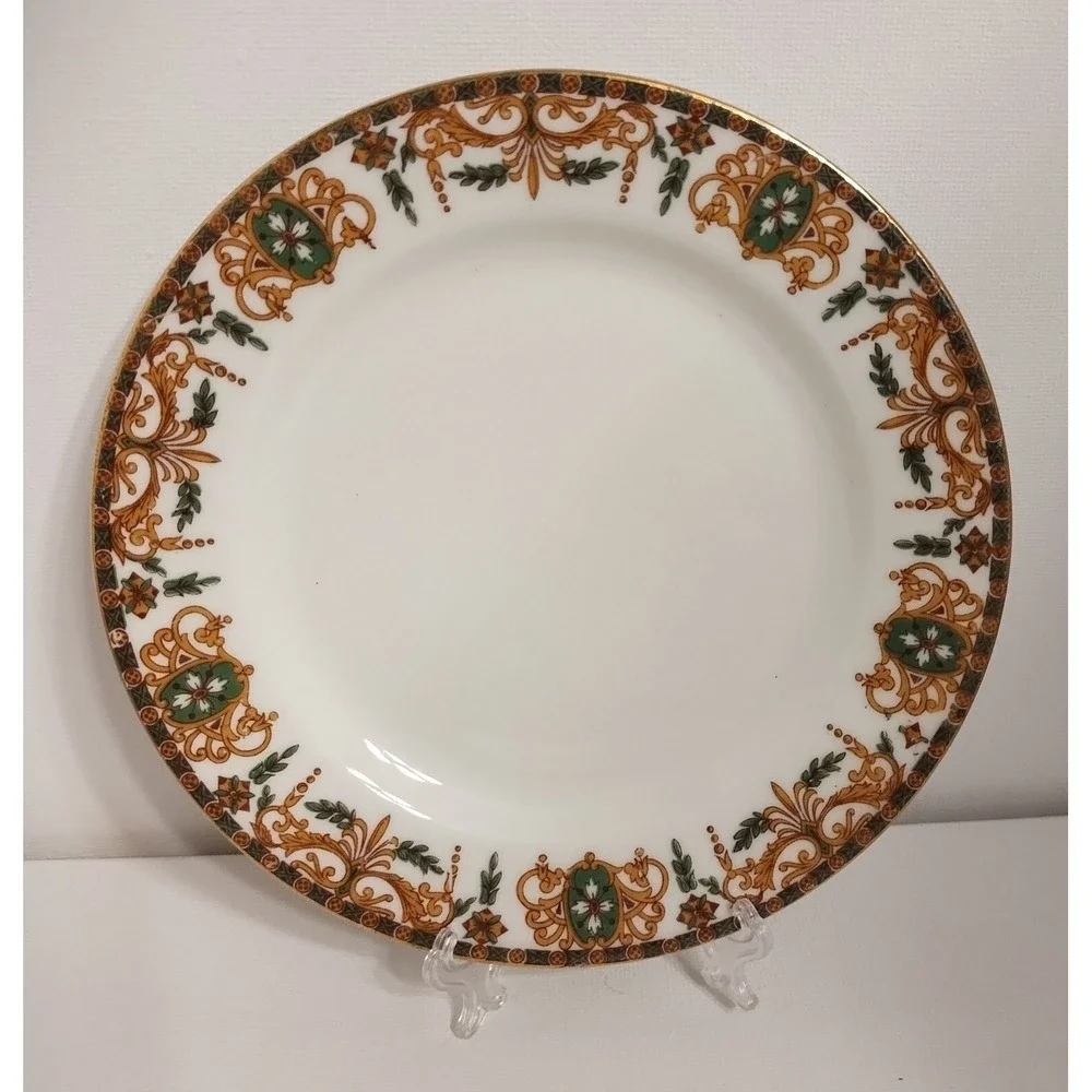Limoges Elite Works Porcelain Saucer with green and gold scroll detail
